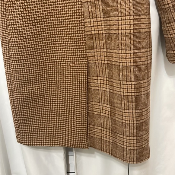 Abercrombie Wool Blend Dad Coat XS - light brown plaid and houndstooth pattern - Picture 7 of 7